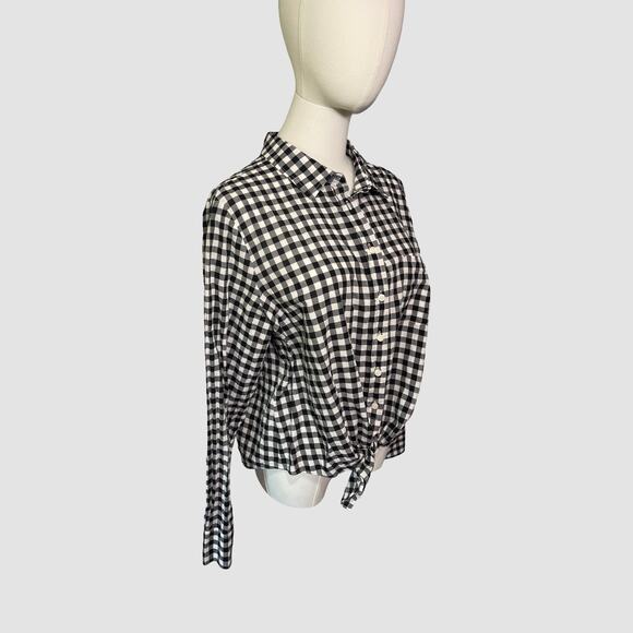 J.Crew Black White Gingham Button Down Shirt Women’s XL 100% Cotton Tie Front - Picture 6 of 8